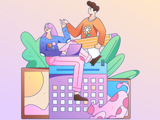 Home interior character scene flat vector concept operation hand drawn illustration
