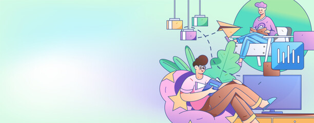 Home interior character scene flat vector concept operation hand drawn illustration
