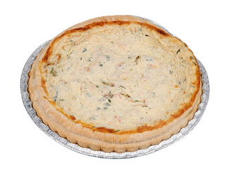 Frozen salmon and green onion pie isolated