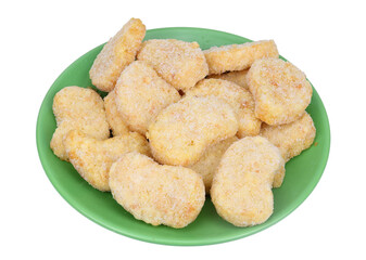 Frosen potato rosties on green plate isolated