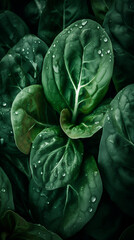 Background of fresh green spinach leaves pattern. Realistic illustration. Close-up. generativ ai