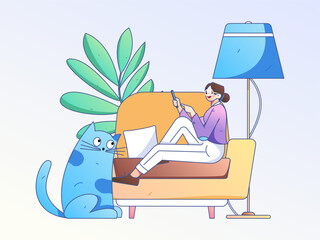 Home interior character scene flat vector concept operation hand drawn illustration
