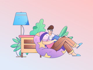 Home interior character scene flat vector concept operation hand drawn illustration
