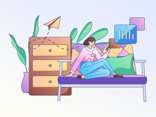 Home interior character scene flat vector concept operation hand drawn illustration
