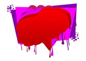 Red Speech Bubble Graffiti with purple elements isolated on white Background. Urban painting style backdrop. Abstract discussion symbol in modern dirty street art decoration.