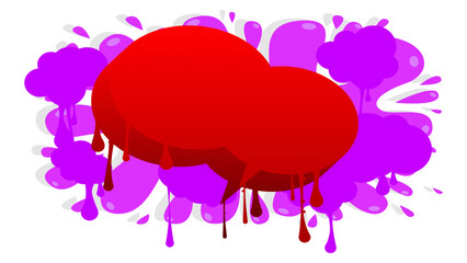 Red Speech Bubble Graffiti with purple elements isolated on white Background. Urban painting style backdrop. Abstract discussion symbol in modern dirty street art decoration.