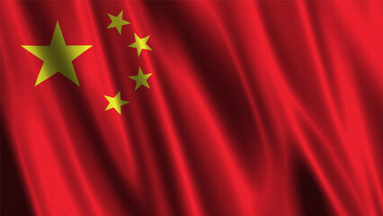 Flag of China, with a wavy effect due to the wind.