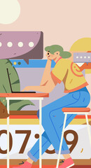 Home interior character scene flat vector concept operation hand drawn illustration
