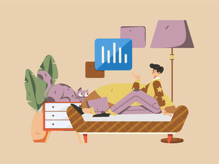 Home interior character scene flat vector concept operation hand drawn illustration
