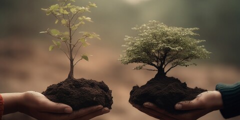 tree in hands, Created by AI generation, AI generative, Created with generative AI tools