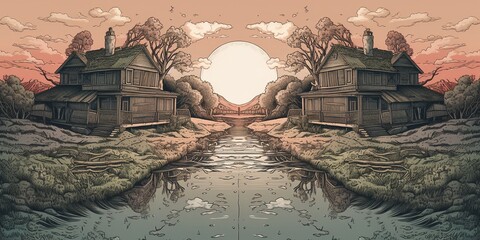 An intriguing illustration that merges two distinct worlds, Created by AI generation, AI generative, Created with generative AI tools