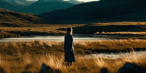 a person standing on a hill, expansive landscapes, Created by AI generation, AI generative, Created with generative AI tools