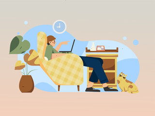 Home interior character scene flat vector concept operation hand drawn illustration
