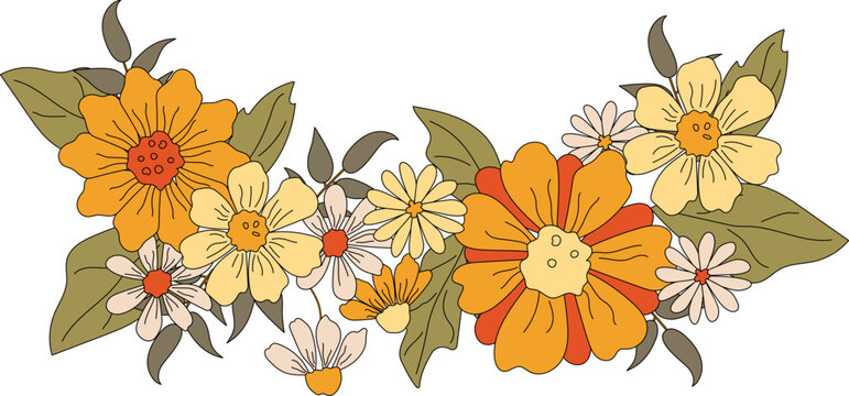 Daisy flowers border. Vector illustration isolated on white background. Flat style design element for poster, banner, party invitation, summer concept.