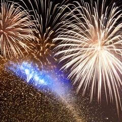 Obraz premium A bubbly and bursting texture with exploding fireworks and champagne bottles5, Generative AI