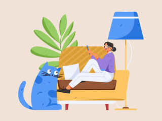 Obraz premium Home interior character scene flat vector concept operation hand drawn illustration 
