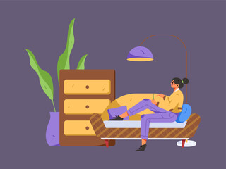 Home interior character scene flat vector concept operation hand drawn illustration
