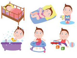 Baby activities set isolated on white background