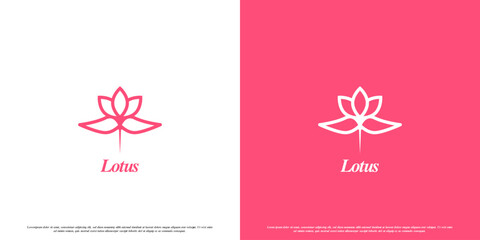 Elegant pink lotus flower logo design illustration. The beautiful lotus flower silhouette symbolizes peace, purity, majesty. Modern inner beauty design. Girl lifestyle beauty spa salon yoga icon.