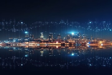 Fototapeta premium smart city with glowing light trails, generative AI