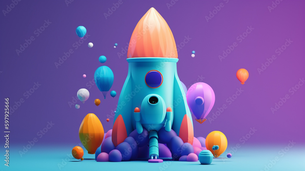 Aufkleber cute rocket in abstract style in trending color palette with generative ai