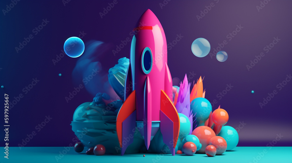 Aufkleber cute rocket in abstract style in trending color palette with generative ai