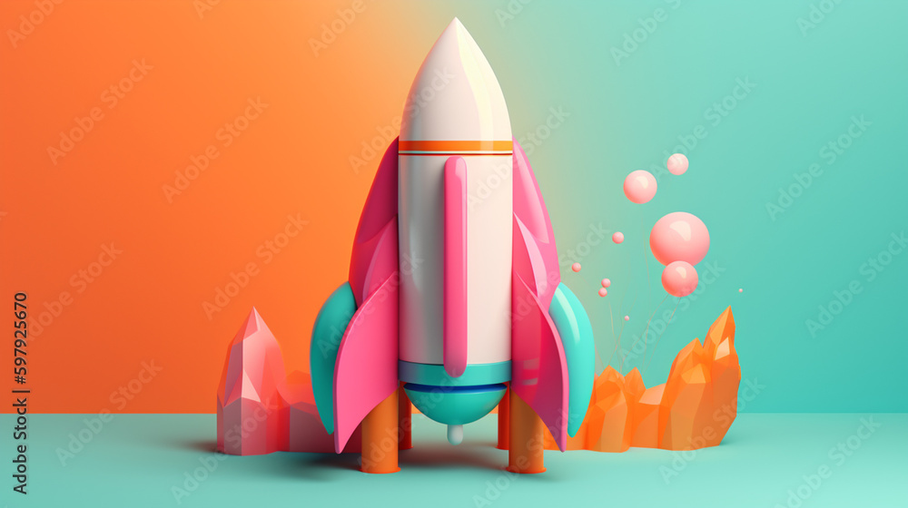 Aufkleber cute rocket in abstract style in trending color palette with generative ai