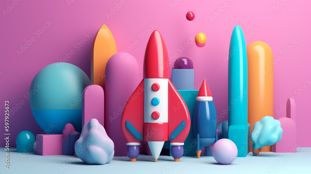 Aufkleber cute rocket in abstract style in trending color palette with generative ai