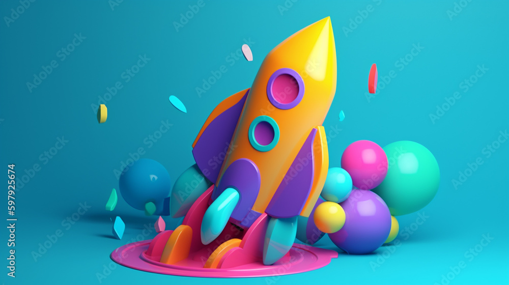 Aufkleber cute rocket in abstract style in trending color palette with generative ai