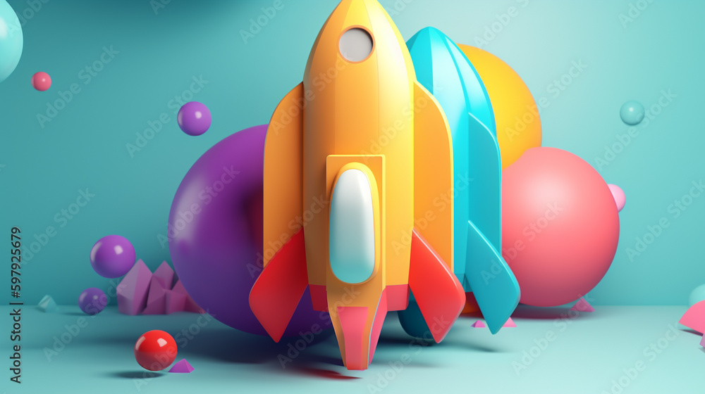Aufkleber cute rocket in abstract style in trending color palette with generative ai
