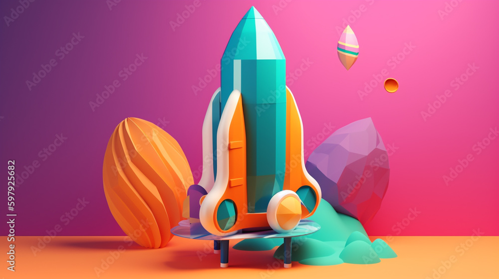 Aufkleber cute rocket in abstract style in trending color palette with generative ai
