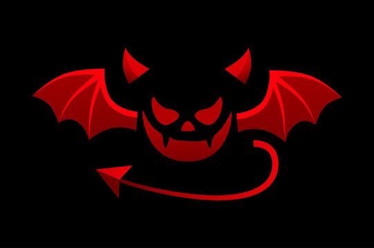 Devil tail, horns and wings. Demonic red elements for the photo decoration. Vector illustration.