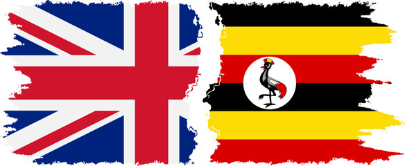 Fototapeta na wymiar Uganda and UK grunge flags connection vector