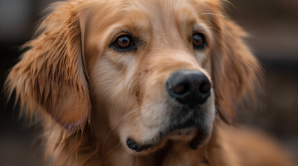 A close up of a golden retriever dog with kind eyes