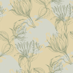 Seamless pattern with yellow flowers. Sunflower line arts luxury wallpaper design for fabric, prints and background texture, Vector illustration.