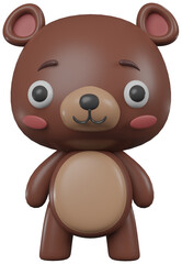 3D illustration render animal brown character bear boy on transparent background