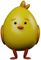 3D illustration render yellow character chick chicken with orange wings on transparent background