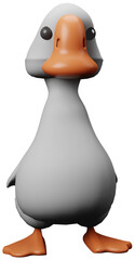 3D illustration render poultry goose gray with orange beak on transparent background