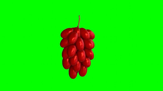 Animated 3d red grapes rotating on a green background. 3d renders