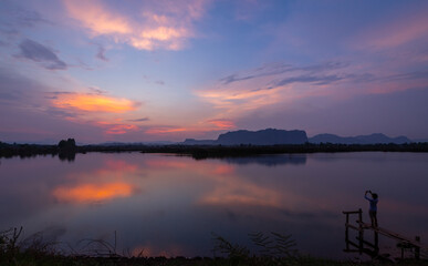 Fototapeta premium Twilightlight view in evening of Phuphaman, Khonkaen, Thailand.