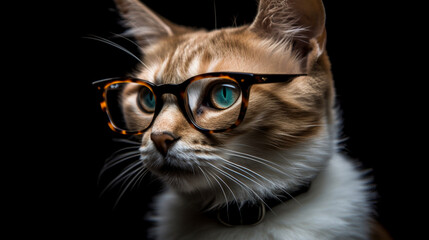 Smart adorable cat wearing glasses