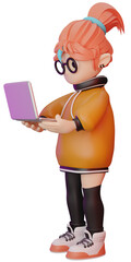 3d cartoon character with laptop