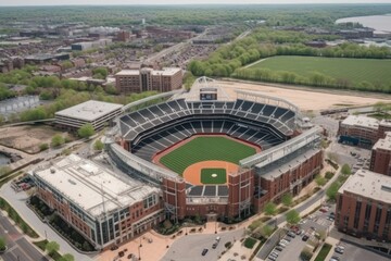 Fototapeta premium aerial view of a professional baseball stadium, generative AI