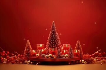 table decor, xmas tree with red candles, Generative ai