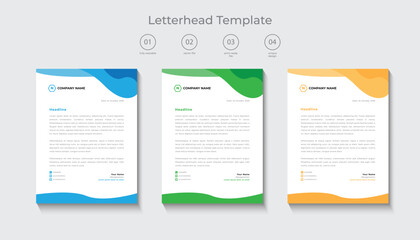 corporate modern letterhead design template, letterhead design in various color, flat letterhead template, business letterhead design.