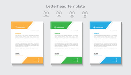corporate modern letterhead design template, letterhead design in various color, flat letterhead template, business letterhead design.