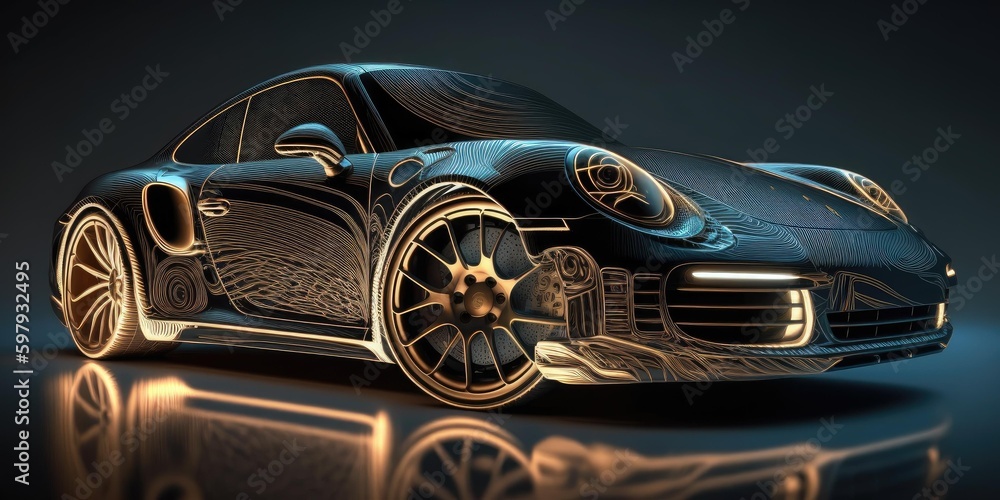 Poster structure design hologram of a sports car. superlative generative ai image. generative ai