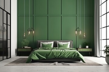 Scandinavian Minimalist Bedroom Photo frame with Natural Light and Elegant bed, Ai Generetive