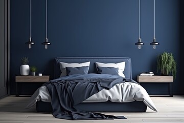 Scandinavian Minimalist Bedroom Photo frame with Natural Light and Elegant bed, Ai Generetive