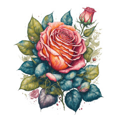 Watercolor rose Clipart, romantic,  beautiful, Watercolor Rose, Vintage Clipart, t-shirt design. AI-Generated.